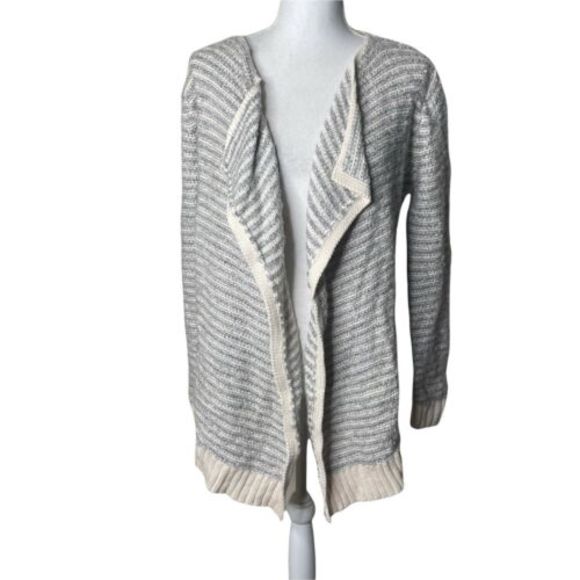 Sabine Open Waterfall Cardigan Sweater Grey Cream Sz Small Wool Cotton Blend a33 - Picture 1 of 11